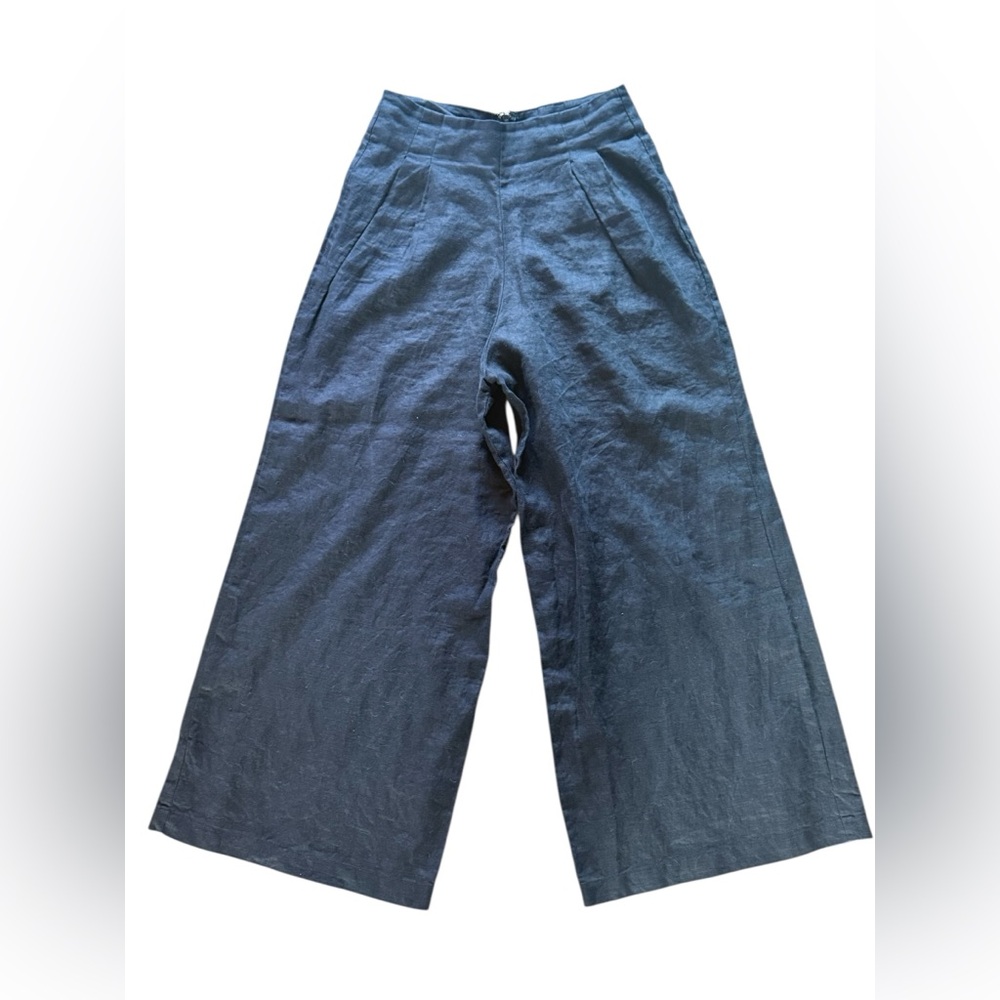 Faithfull the Brand Navy Wide-Leg Linen Pants